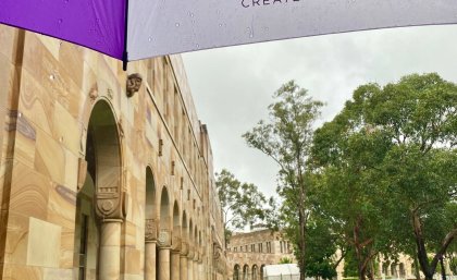 Image taken from under a UQ umbrella in the Great Court